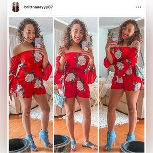 Red Floral Off-the-Shoulder Romper